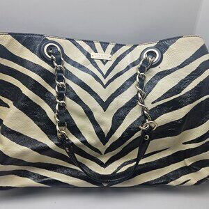 Kate Spade Helena Pastiche Zebra Patent Leather Shoulder Bag Chain Strap Tote